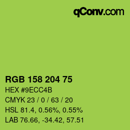 Color code: RGB 158 204 75 | qconv.com