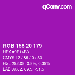 Color code: RGB 158 20 179 | qconv.com