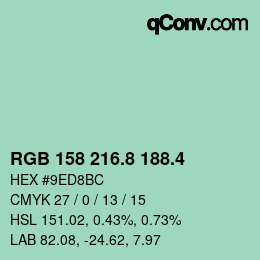 カラーコード: RGB 158 216.8 188.4 | qconv.com