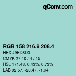 カラーコード: RGB 158 216.8 208.4 | qconv.com
