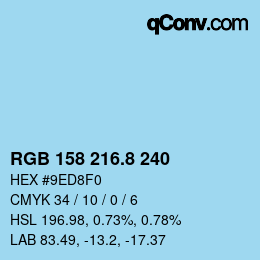 カラーコード: RGB 158 216.8 240 | qconv.com