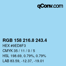 カラーコード: RGB 158 216.8 243.4 | qconv.com