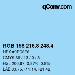 カラーコード: RGB 158 216.8 248.4 | qconv.com