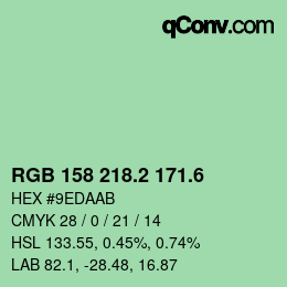 カラーコード: RGB 158 218.2 171.6 | qconv.com