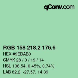 カラーコード: RGB 158 218.2 176.6 | qconv.com