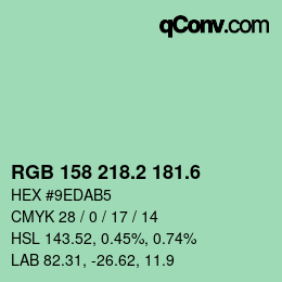 カラーコード: RGB 158 218.2 181.6 | qconv.com