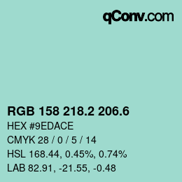 カラーコード: RGB 158 218.2 206.6 | qconv.com