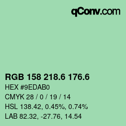 カラーコード: RGB 158 218.6 176.6 | qconv.com