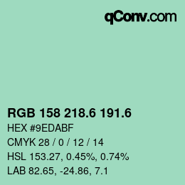 カラーコード: RGB 158 218.6 191.6 | qconv.com
