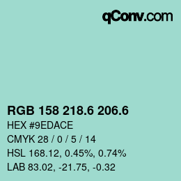 カラーコード: RGB 158 218.6 206.6 | qconv.com