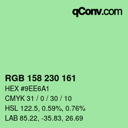 颜色代码: RGB 158 230 161 | qconv.com
