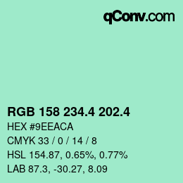 カラーコード: RGB 158 234.4 202.4 | qconv.com