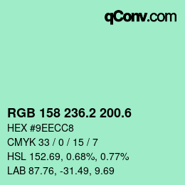カラーコード: RGB 158 236.2 200.6 | qconv.com