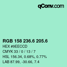 カラーコード: RGB 158 236.6 205.6 | qconv.com