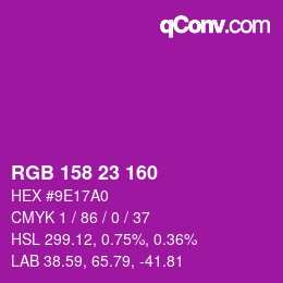 Color code: RGB 158 23 160 | qconv.com