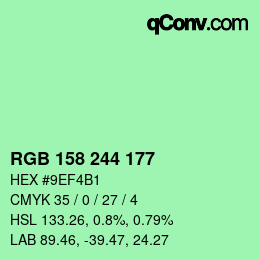 カラーコード: RGB 158 244 177 | qconv.com