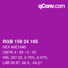 Color code: RGB 158 24 165 | qconv.com