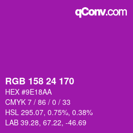 颜色代码: RGB 158 24 170 | qconv.com