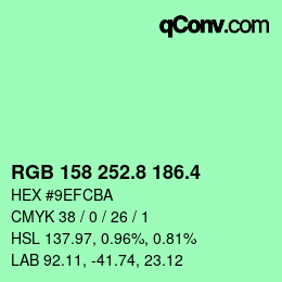 カラーコード: RGB 158 252.8 186.4 | qconv.com