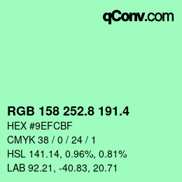 カラーコード: RGB 158 252.8 191.4 | qconv.com