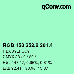 カラーコード: RGB 158 252.8 201.4 | qconv.com
