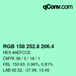 カラーコード: RGB 158 252.8 206.4 | qconv.com