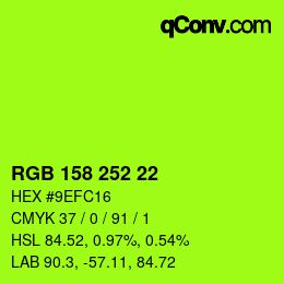 Color code: RGB 158 252 22 | qconv.com