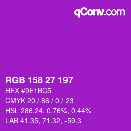 颜色代码: RGB 158 27 197 | qconv.com