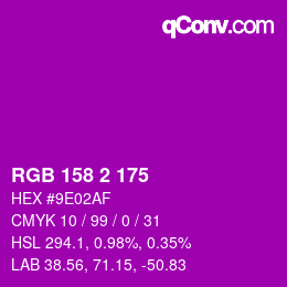 カラーコード: RGB 158 2 175 | qconv.com