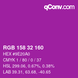 Color code: RGB 158 32 160 | qconv.com