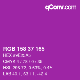 Color code: RGB 158 37 165 | qconv.com