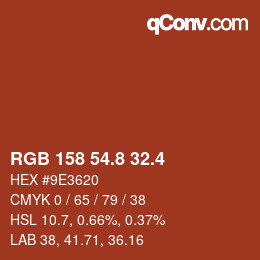 カラーコード: RGB 158 54.8 32.4 | qconv.com