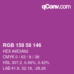 Color code: RGB 158 58 146 | qconv.com
