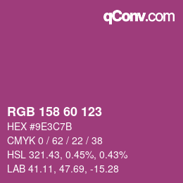 颜色代码: RGB 158 60 123 | qconv.com