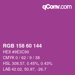 Color code: RGB 158 60 144 | qconv.com