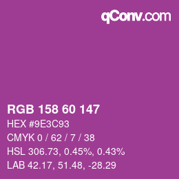 カラーコード: RGB 158 60 147 | qconv.com