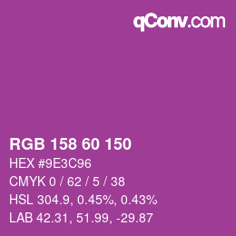 カラーコード: RGB 158 60 150 | qconv.com