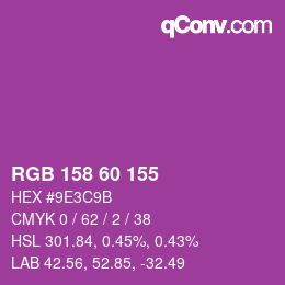 カラーコード: RGB 158 60 155 | qconv.com