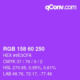 カラーコード: RGB 158 60 250 | qconv.com