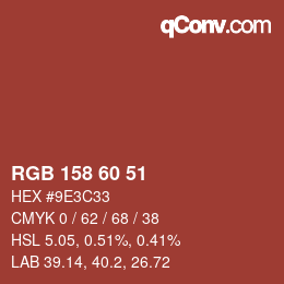 カラーコード: RGB 158 60 51 | qconv.com