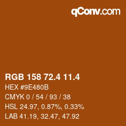 カラーコード: RGB 158 72.4 11.4 | qconv.com