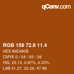 カラーコード: RGB 158 72.8 11.4 | qconv.com