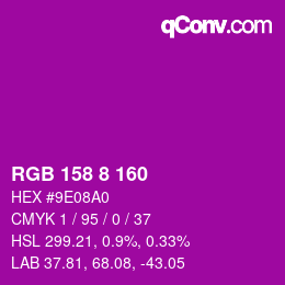 颜色代码: RGB 158 8 160 | qconv.com