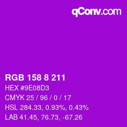 颜色代码: RGB 158 8 211 | qconv.com