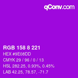 Color code: RGB 158 8 221 | qconv.com