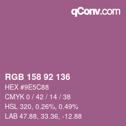 颜色代码: RGB 158 92 136 | qconv.com