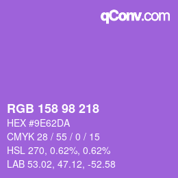 颜色代码: RGB 158 98 218 | qconv.com