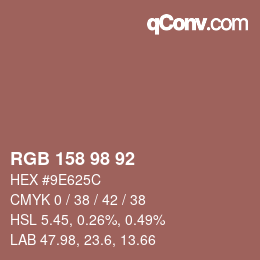 Color code: RGB 158 98 92 | qconv.com