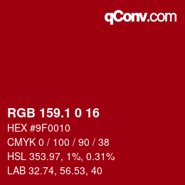 カラーコード: RGB 159.1 0 16 | qconv.com