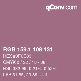 カラーコード: RGB 159.1 108 131 | qconv.com